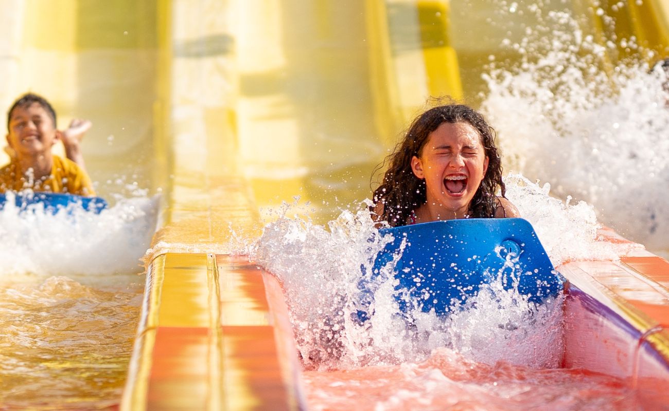 Girls on water slide