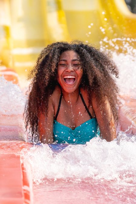 Girls on water slide