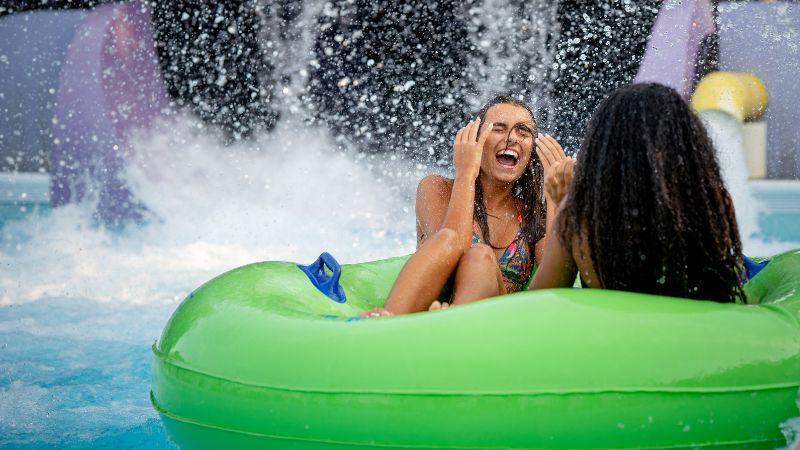 Couple on tube after a thrilling ride