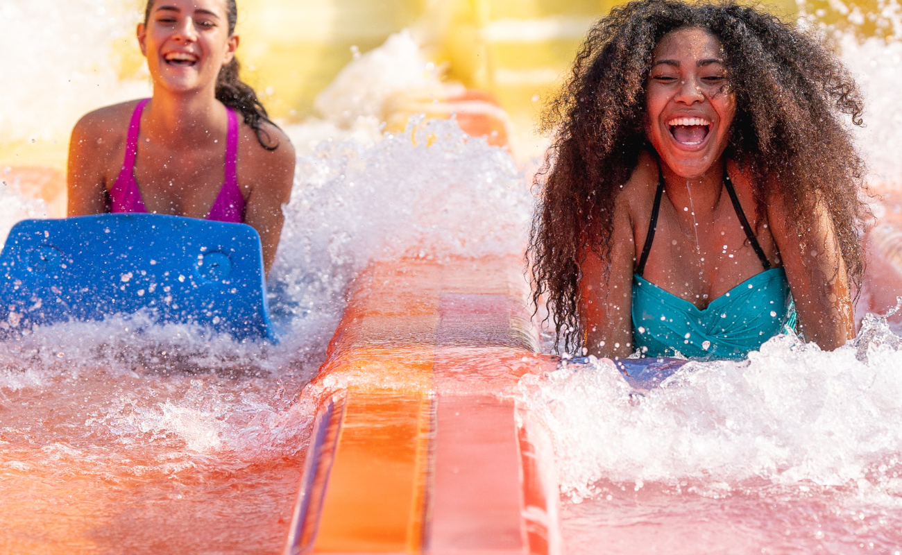 Girls on water slide